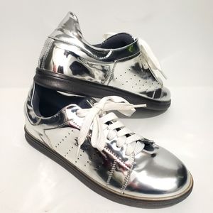 NYLA Silver Metallic Sneakers Sz 8 Shiney Lace up